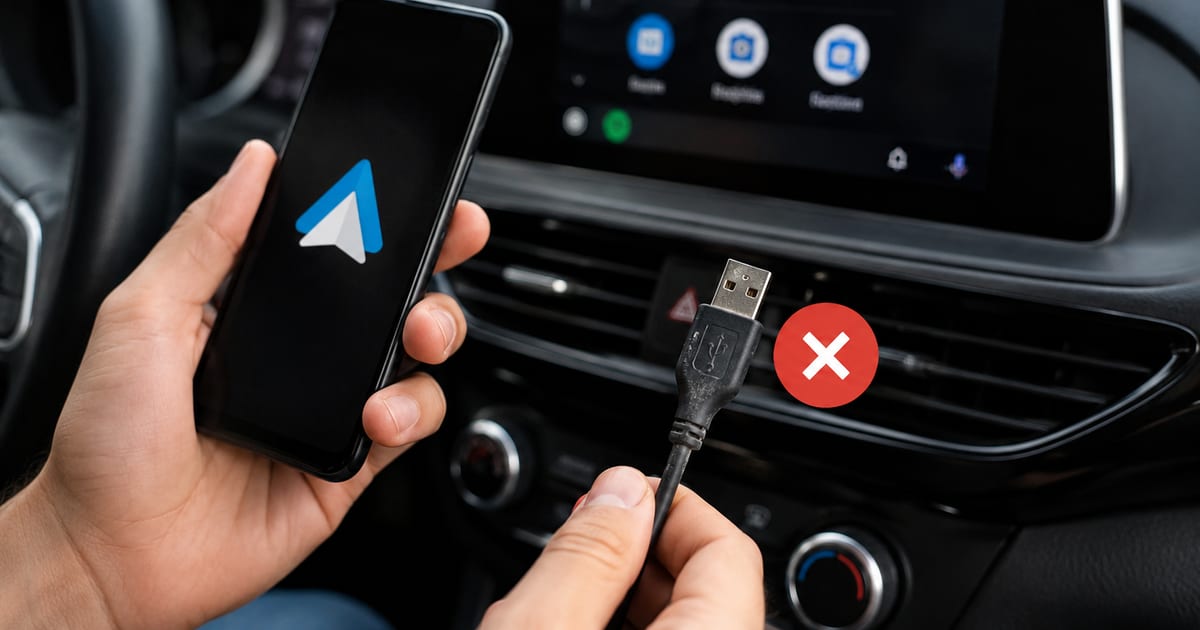 Câble USB-C connecté à un smartphone Android dans l'habitacle d'une voiture moderne