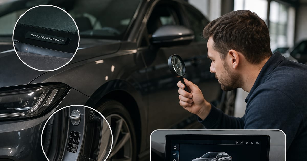 Carte grise française ouverte avec le numéro VIN mis en évidence, posée sur un capot de voiture