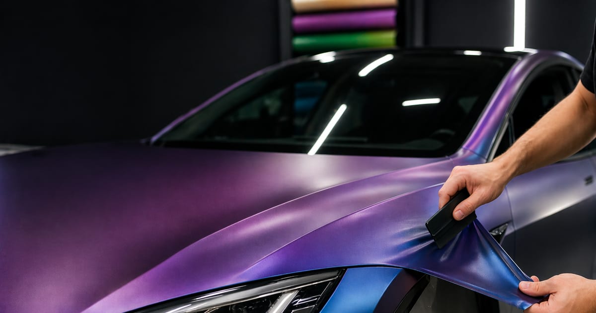 Pose de vinyle covering sur une carrosserie de voiture